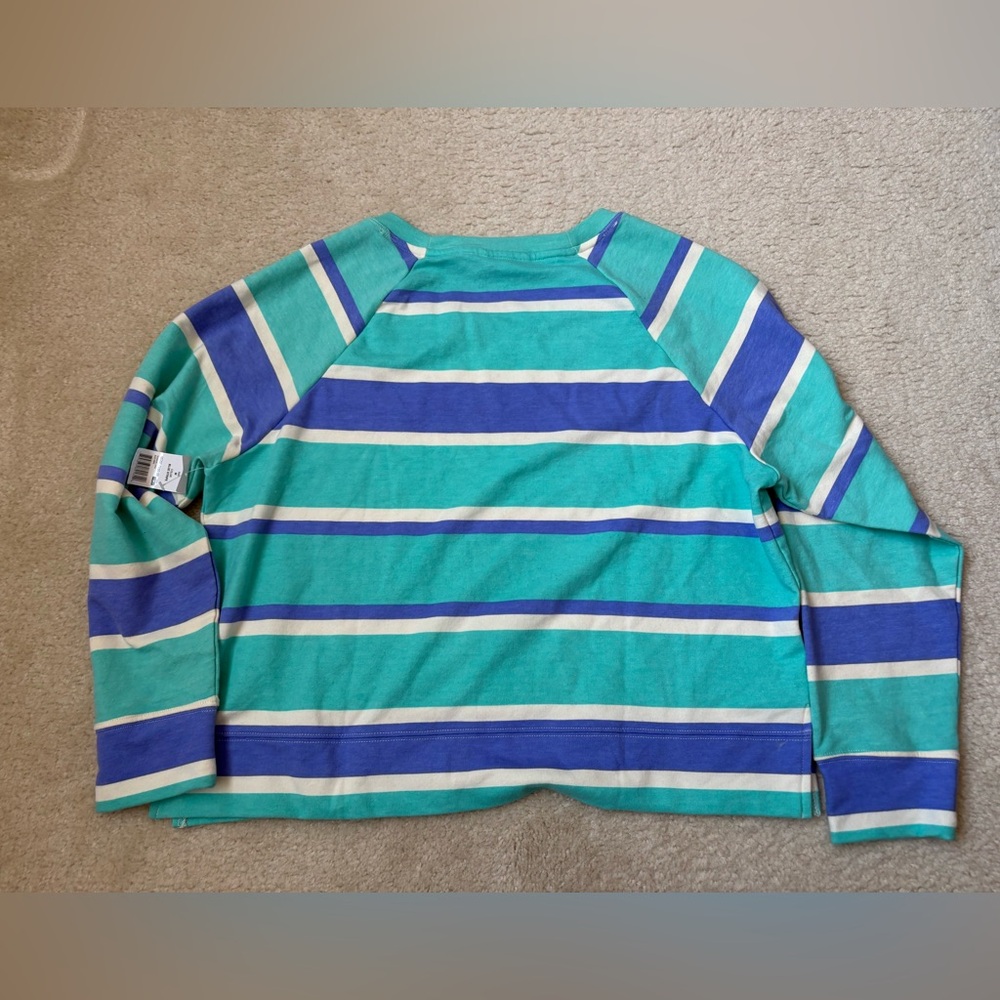 Wildfox blue and teal striped long sleeve tee, sz M, relaxed loungewear, stretch - Picture 5 of 6